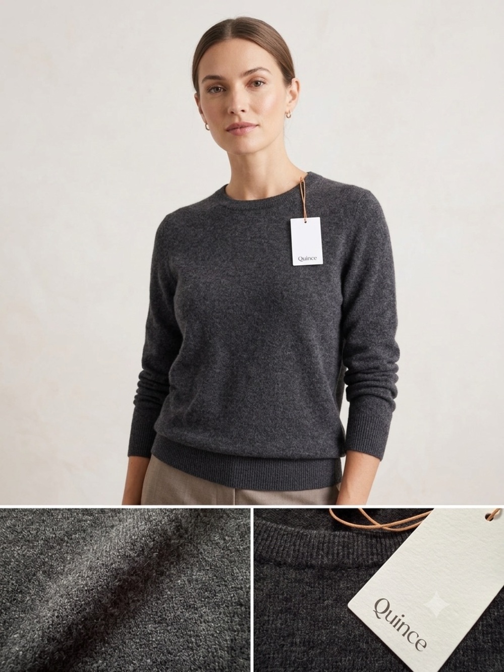 NWT Quince 100% Mongolian Cashmere Crewneck Sweater - Charcoal Grey - Size L